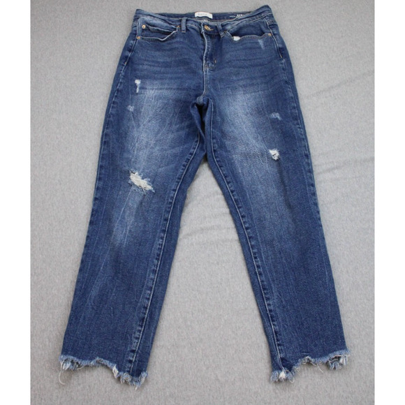 Nicole Miller Jeans Womens 8 Blue Denim High-Rise Straight Leg Frayed Hem Nomad - Picture 1 of 8